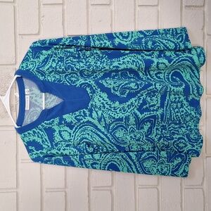 Susan Graver Blue and Green Long Sleeve Top. Size XS